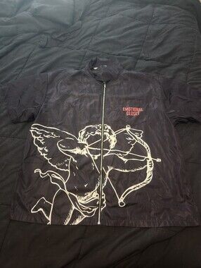 Mixed Emotion Black and Red Cupid Design Zip-up Graphic Tee Size 2XL